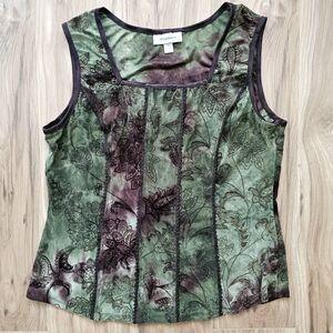 Vintage Dress Barn Green and Brown Whimsigoth Forest Fairy Tank Top